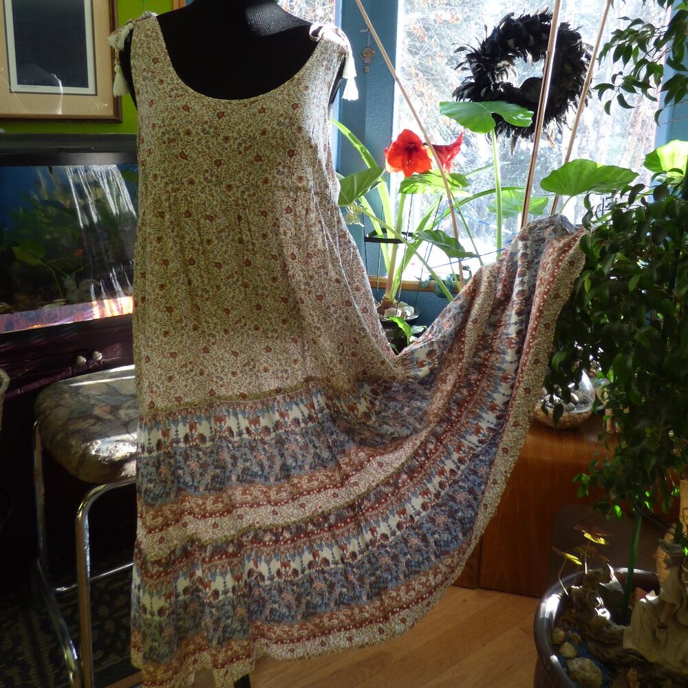 TRIBAL 50TH ANNIVERSARY MULTI COLOR GOTH BOHO PRAIRY FLORAL TIERED MAXI DRESS XL